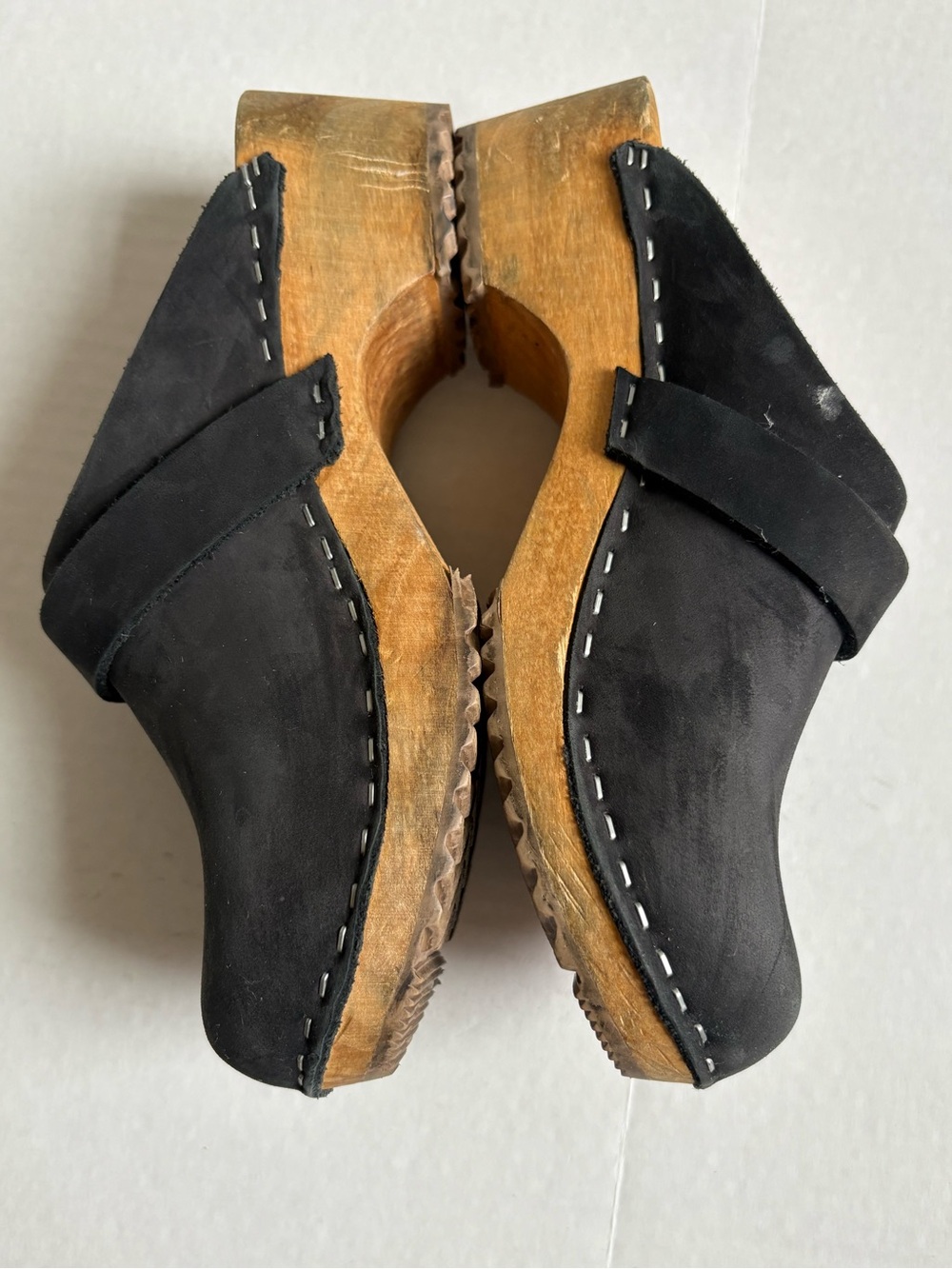 Vollsjo - Women's Nubuck Leather Wooden Clogs - Size 36nor 6.5 - Black - Picture 4 of 7